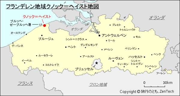 フランデレン地域クノック＝ヘイスト地図