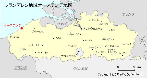 フランデレン地域オーステンデ地図