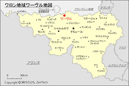 ワロン地域ワーヴル地図