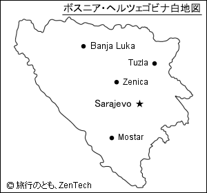 主要都市入りボスニア・ヘルツェゴビナ白地図