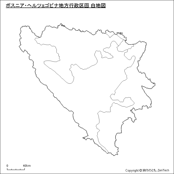 ボスニア・ヘルツェゴビナ地方行政区画 白地図