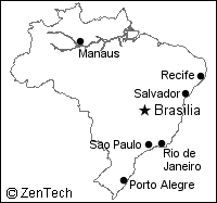 主要都市の記載されたブラジル白地図