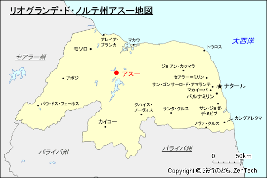 リオグランデ・ド・ノルテ州アスー地図