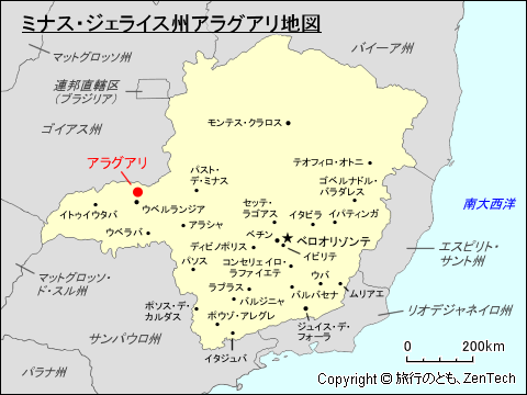 ミナス・ジェライス州アラグアリ地図