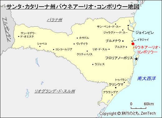 サンタ・カタリーナ州バウネアーリオ・コンボリウー地図