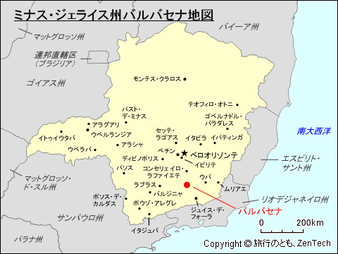 ミナス・ジェライス州バルバセナ地図