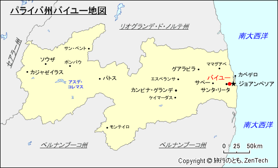 パライバ州バイユー地図