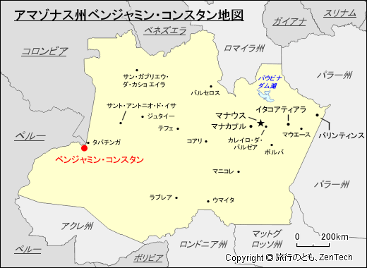 アマゾナス州ベンジャミン・コンスタン地図