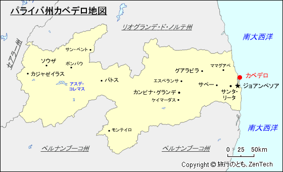 パライバ州カベデロ地図