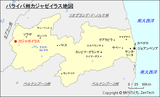 パライバ州カジャゼイラス地図