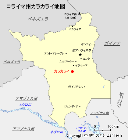 ロライマ州カラカライ地図