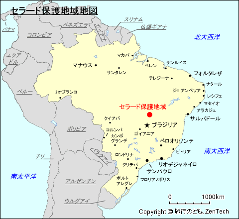 セラード保護地域：ヴェアデイロス平原国立公園とエマス国立公園地図