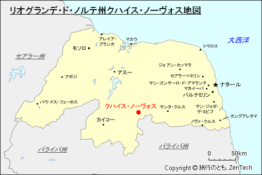 リオグランデ・ド・ノルテ州クハイス・ノーヴォス地図