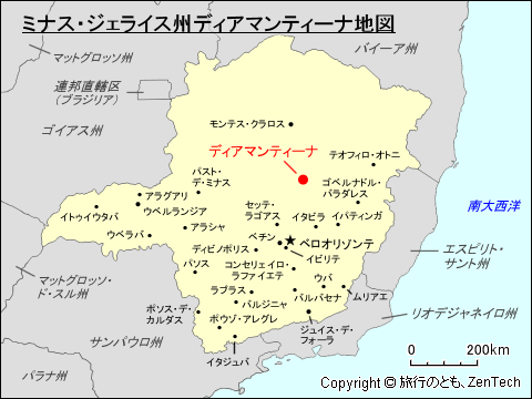 ミナス・ジェライス州ディアマンティーナ地図
