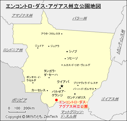マットグロッソ州エンコントロ・ダス・アグアス州立公園地図