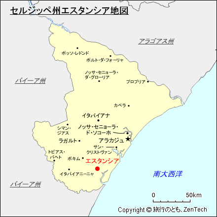 セルジッペ州エスタンシア地図