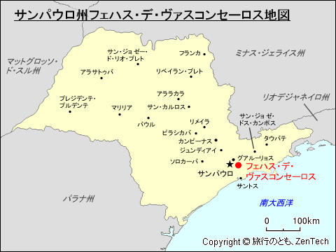 サンパウロ州フェハス・デ・ヴァスコンセーロス地図