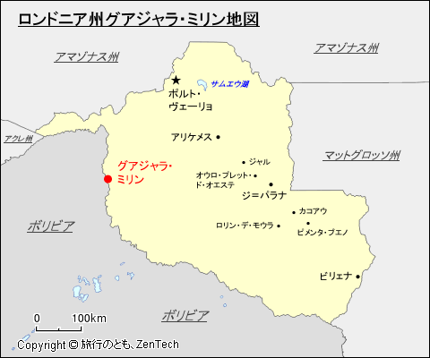 ロンドニア州グアジャラ・ミリン地図