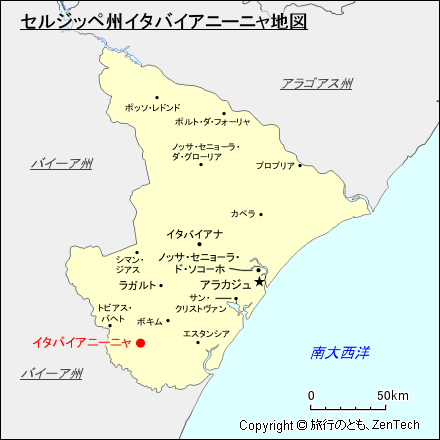 セルジッペ州イタバイアニーニャ地図