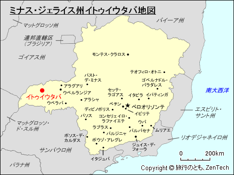 ミナス・ジェライス州イトゥイウタバ地図