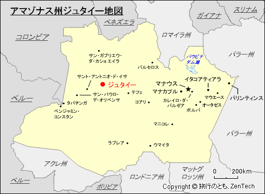 アマゾナス州ジュタイー地図