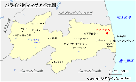 パライバ州ママグアペ地図