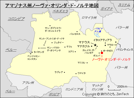 アマゾナス州ノーヴァ・オリンダ・ド・ノルテ地図