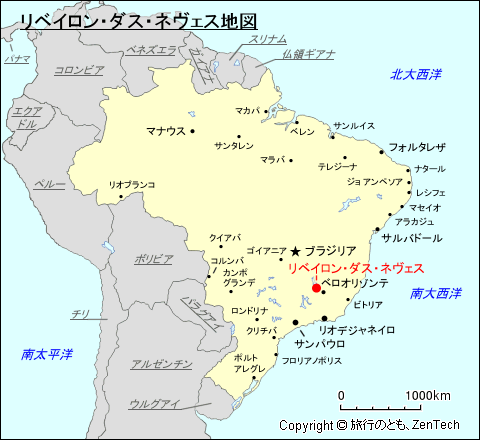 ブラジルにおけるリベイロン・ダス・ネヴェス地図
