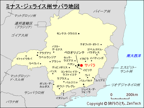 ミナス・ジェライス州サバラ地図