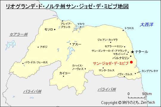 リオグランデ・ド・ノルテ州サン・ジョゼ・デ・ミピブ地図