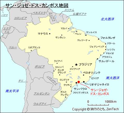 ブラジルにおけるサン・ジョゼ・ドス・カンポス地図