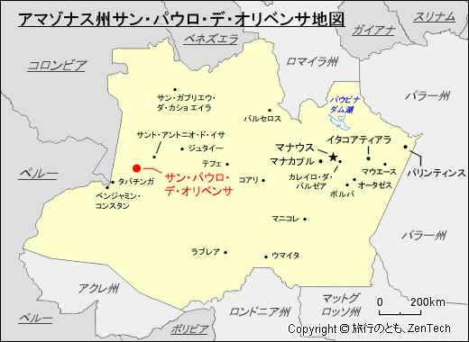 アマゾナス州サン・パウロ・デ・オリベンサ地図