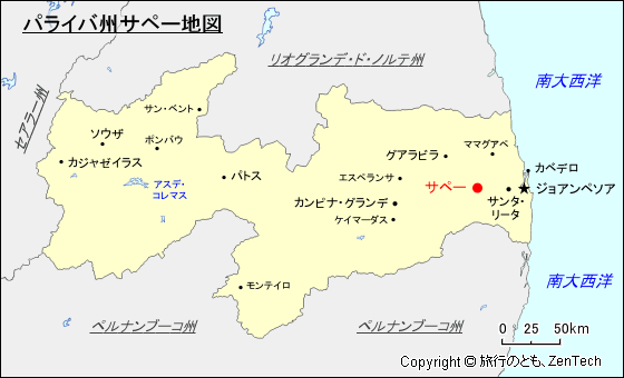 パライバ州サペー地図