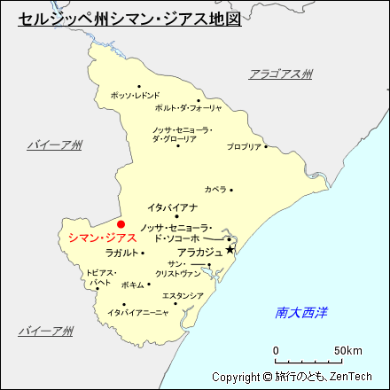 セルジッペ州シマン・ジアス地図