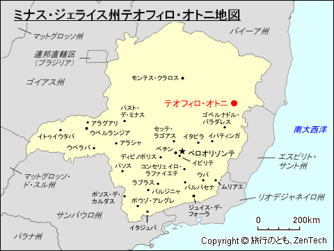 ミナス・ジェライス州テオフィロ・オトニ地図