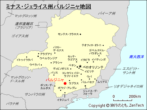 ミナス・ジェライス州バルジニャ地図