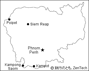 主要都市の記載されたカンボジア白地図