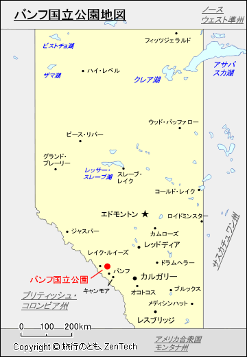 アルバータ州バンフ国立公園地図