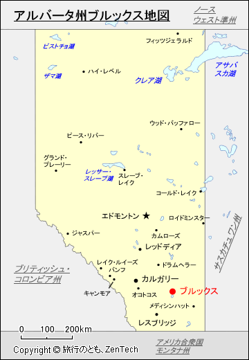 アルバータ州ブルックス地図