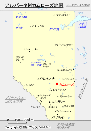 アルバータ州カムローズ地図