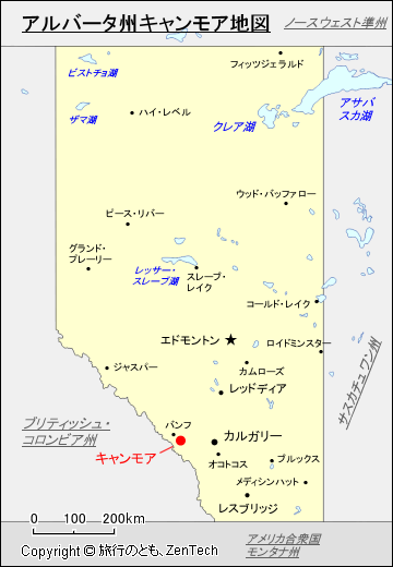 アルバータ州キャンモア地図