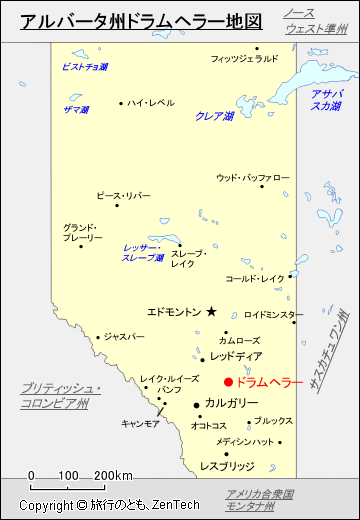 アルバータ州ドラムヘラー地図