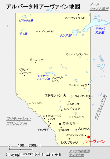 アルバータ州アーヴァイン地図
