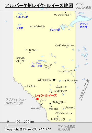 アルバータ州レイク・ルイーズ地図