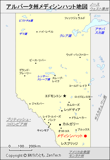 アルバータ州メディシンハット地図