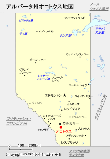 アルバータ州オコトクス地図