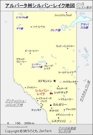 アルバータ州シルバン・レイク地図