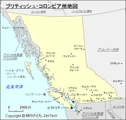 ブリティッシュ・コロンビア州地図