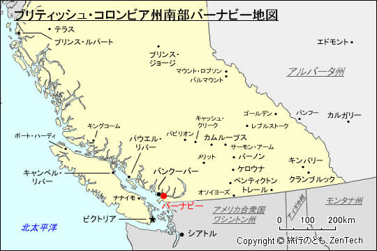 ブリティッシュ・コロンビア州南部バーナビー地図