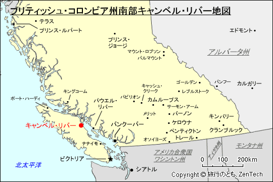 ブリティッシュ・コロンビア州南部キャンベル・リバー地図